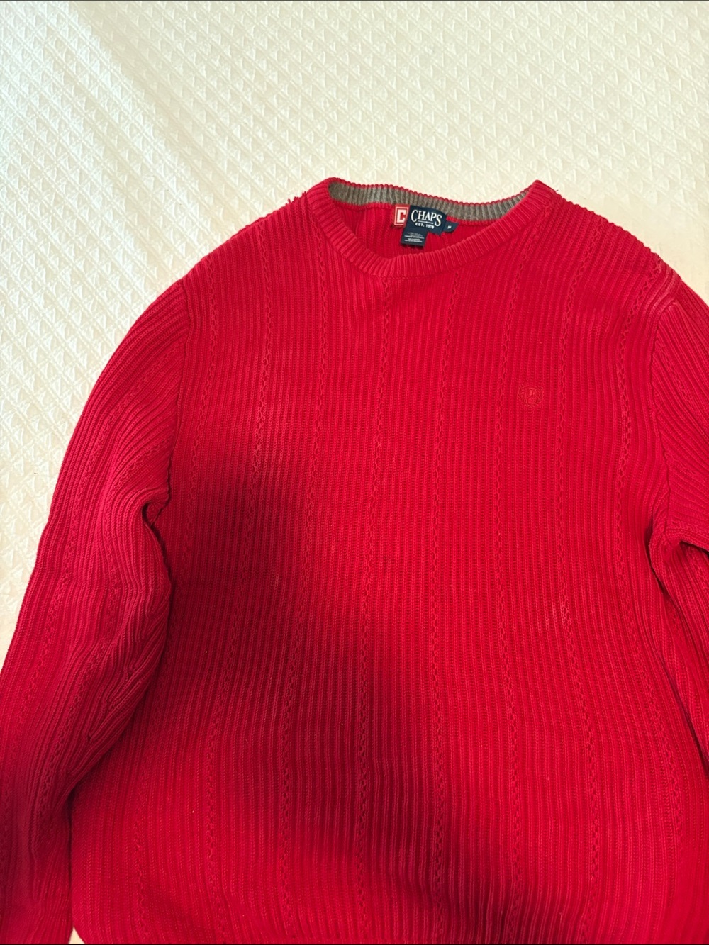 Chaps Men’s Bright Red Cable Knit Crewneck Sweater